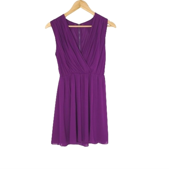 ALICE + OLIVIA Purple Silk Pleated  Fit & Flare Wrap Mini Dress Women's Size XS - Picture 3 of 14